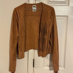 Vocal Brown Suede Fringe Leather Jacket